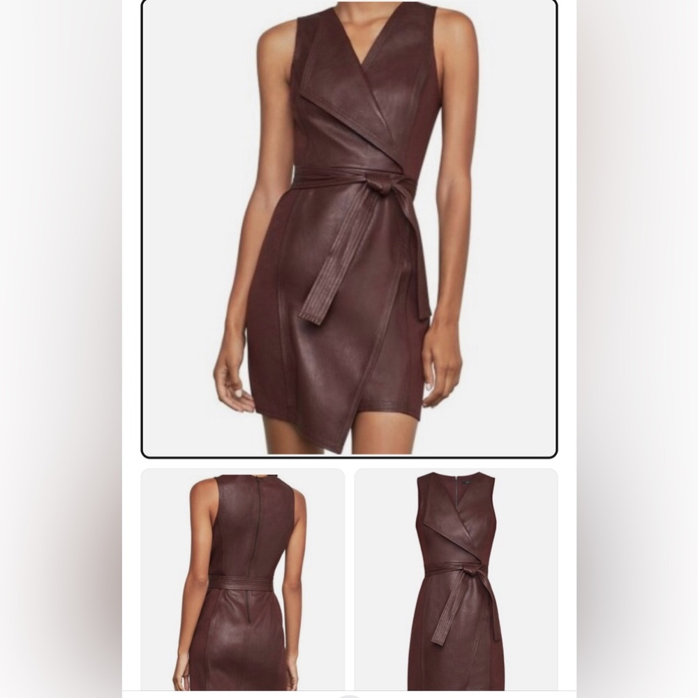 BCBG MAXAZRIA Layla Asymmetric Faux Leather & Ponte Dress Chocolate XXS NWT